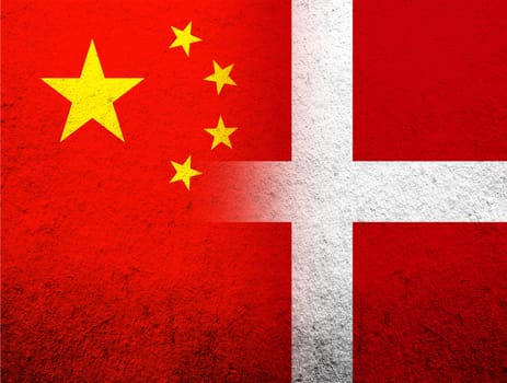 the Kingdom of Denmark National flag. Grunge Background with Republic of China National flag