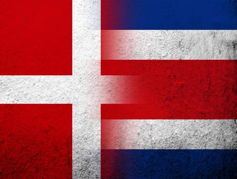 the Kingdom of Denmark National flag with the Republic of Costa Rica National flag. Grunge Background