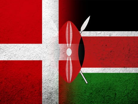 the Kingdom of Denmark National flag with The Republic of Kenya National flag. Grunge Background