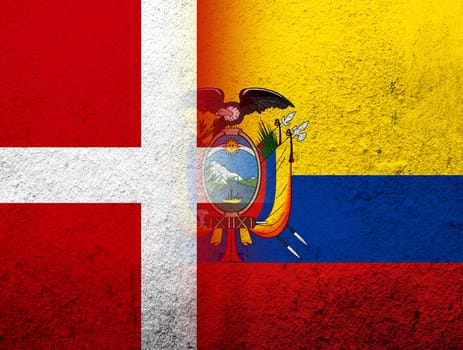 the Kingdom of Denmark National flag with the Republic of Ecuador National flag. Grunge Background