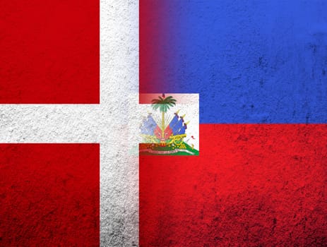 the Kingdom of Denmark National flag with e Republic of Haiti National flag. Grunge Background