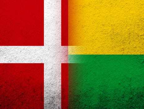 the Kingdom of Denmark National flag with The Republic of Guinea-Bissau National flag. Grunge Background