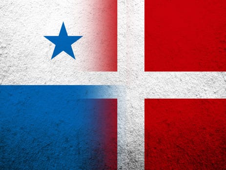 the Kingdom of Denmark National flag with The Republic of Panama National flag. Grunge Background