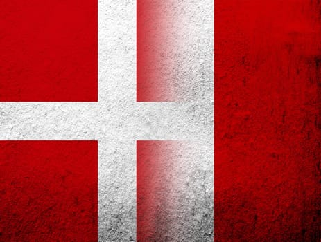 the Kingdom of Denmark National flag with The Republic of Peru National flag. Grunge Background