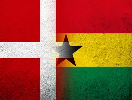 the Kingdom of Denmark National flag with The Republic of Ghana National flag. Grunge Background