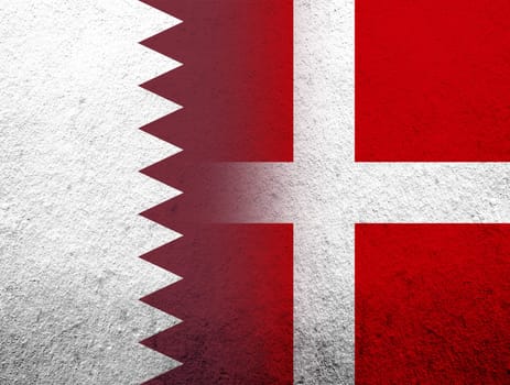 the Kingdom of Denmark National flag with The State of Qatar National flag. Grunge Background