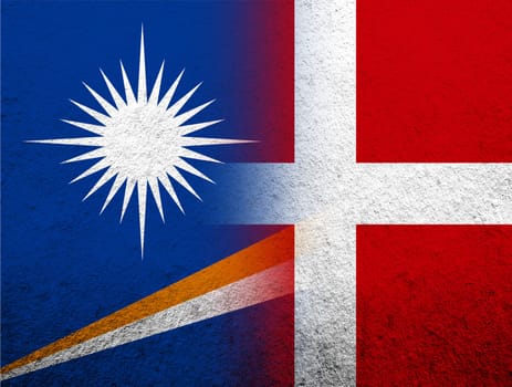 the Kingdom of Denmark National flag with the Republic of the Marshall Islands National flag. Grunge Background