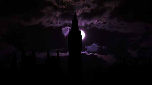 Palace Of Westminster And Big Ben of London against Full Moon