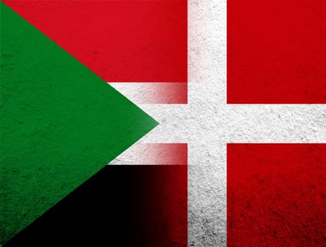 the Kingdom of Denmark National flag with the Republic of the Sudan National flag. Grunge Background