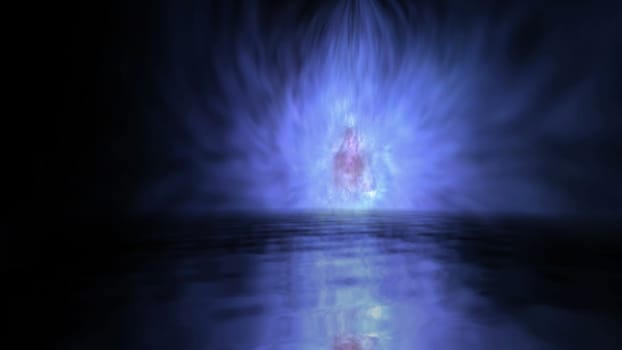 Aurora north lights reflections on water 3d illustration