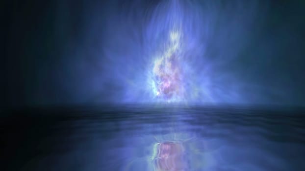 Aurora north lights reflections on water 3d illustration