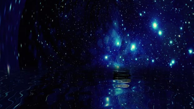 Sky with stars reflecting in water 3d illustration