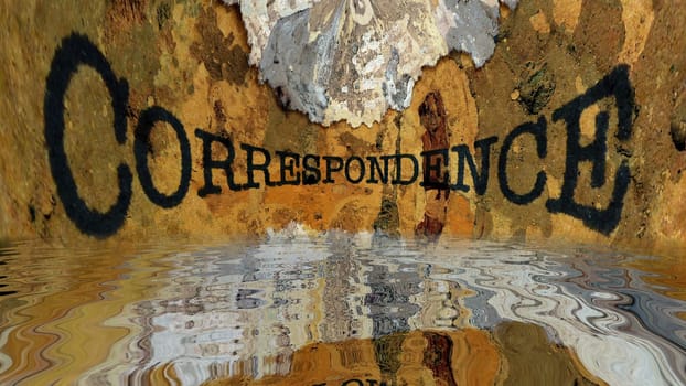 Correspondence  grunge text reflecting in water
