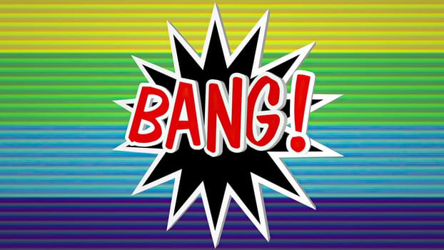 Bang comic pop art text against colorful background.
