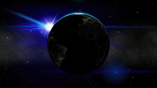 Earth rotating in space against stars