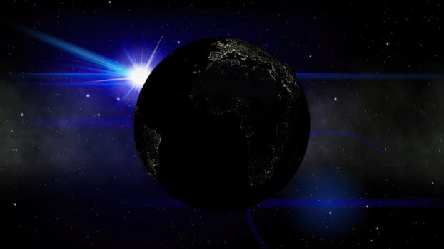 Earth rotating in space against stars