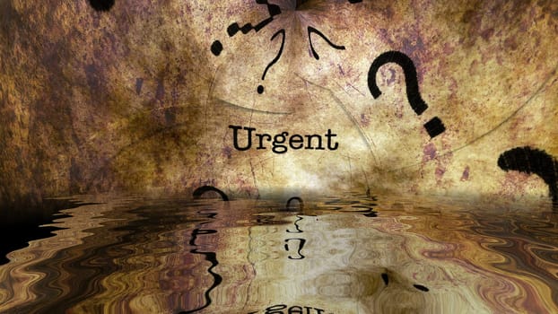 Urgent grunge grunge text reflecting in water