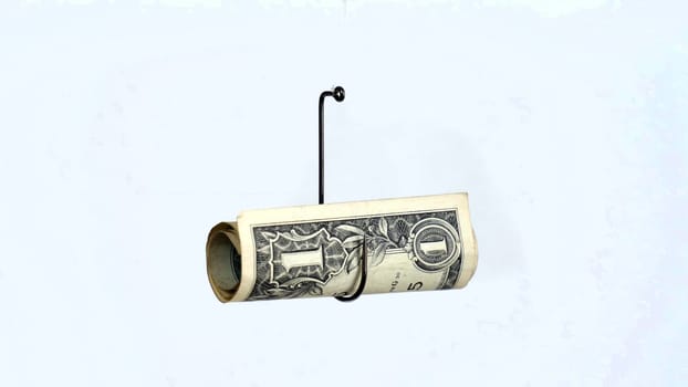 Dollar On A Fishing Hook Isolated On White Background