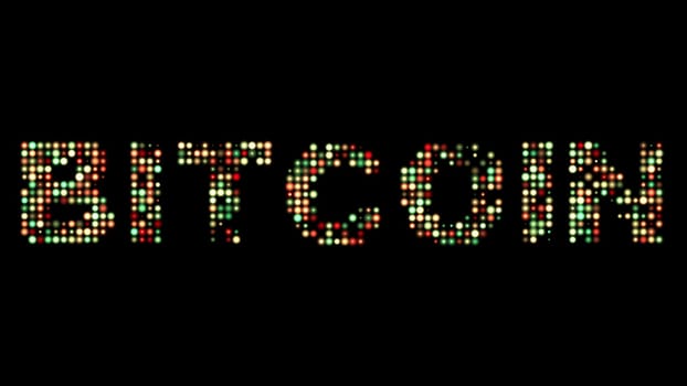 Bitcoin colorful led sign over black
