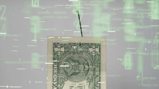 Dollar On A Fishing Hook On tech background