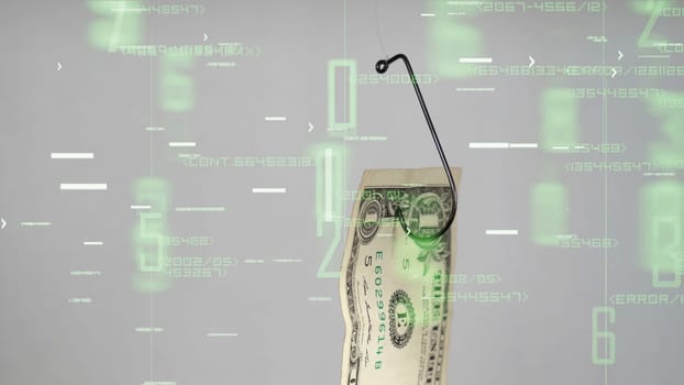 Dollar On A Fishing Hook On tech background