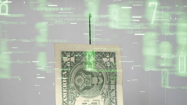 Dollar On A Fishing Hook On tech background