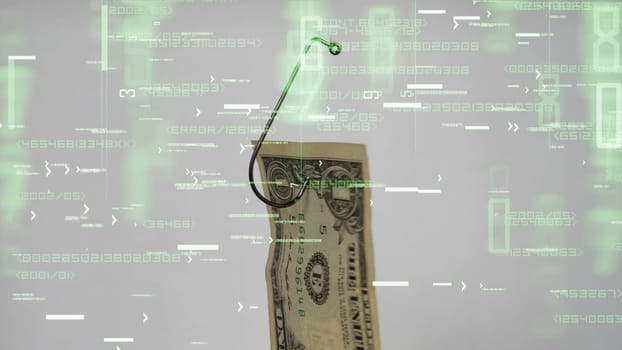 Dollar On A Fishing Hook On tech background