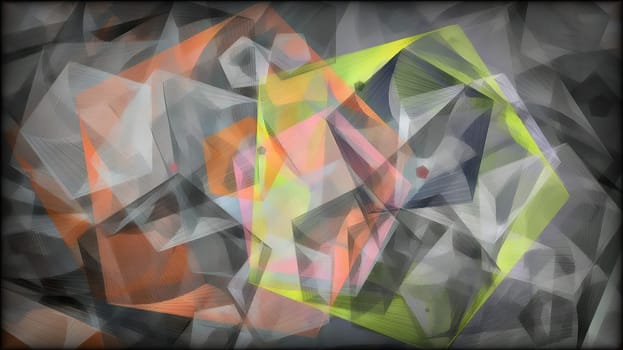 Cubes and triangles hand draw digital art illustration