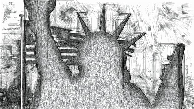 Statue of liberty hand draw digital art illustration,Statue of liberty hand draw digital art illustration