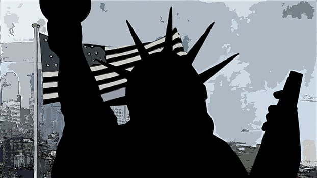 New York Statue of Liberty in a Pop Art Style Layout