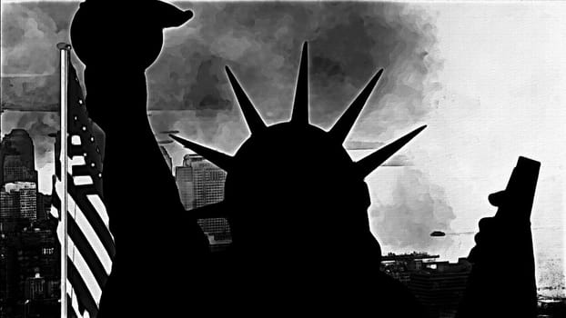Statue of liberty hand draw digital art illustration