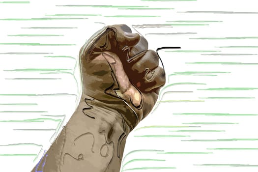 A clenched fist held high in protest hand draw,A clenched fist held high in protest hand draw