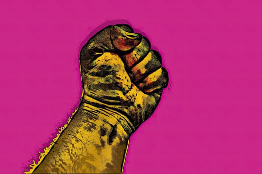 A clenched fist held high in protest hand draw,A clenched fist held high in protest hand draw