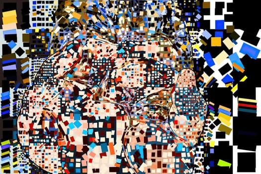 Artwork of abstract composition made with geometrical shapes and elements