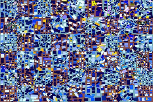 Artwork of abstract composition made with geometrical shapes and elements