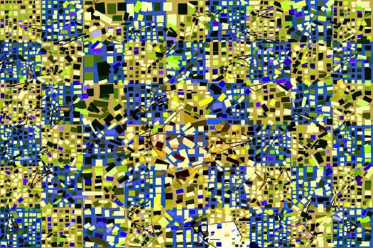 Artwork of abstract composition made with geometrical shapes and elements