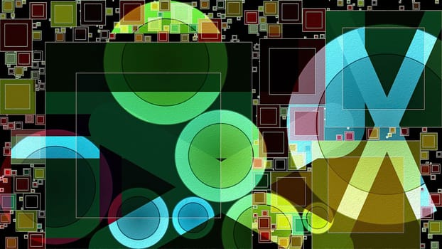 Artwork of abstract composition made with geometrical shapes and elements