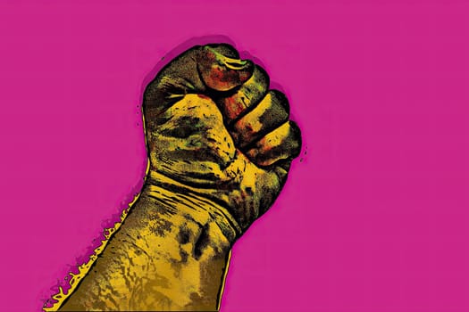 A clenched fist held high in protest hand draw,A clenched fist held high in protest hand draw