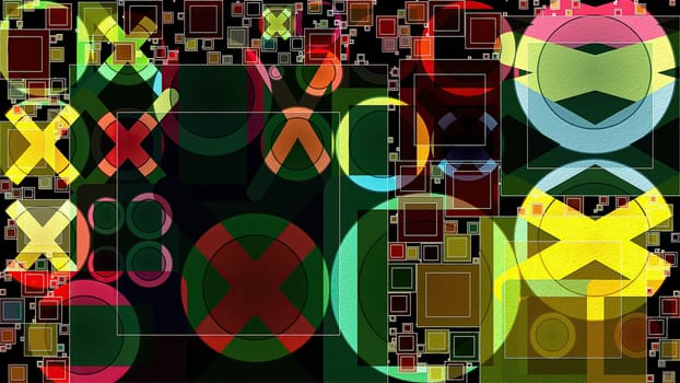 Artwork of abstract composition made with geometrical shapes and elements