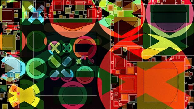 Artwork of abstract composition made with geometrical shapes and elements