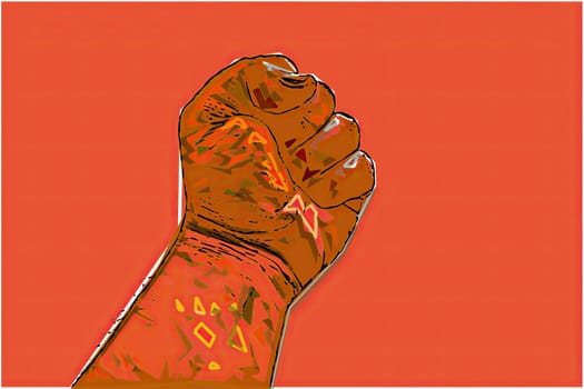 A clenched fist held high in protest hand draw,A clenched fist held high in protest hand draw