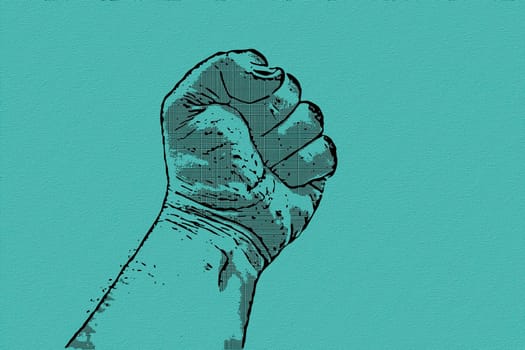 A clenched fist held high in protest hand draw,A clenched fist held high in protest hand draw