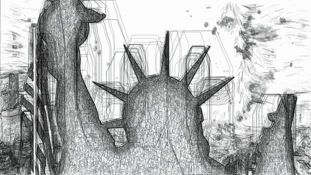 Statue of liberty hand draw digital art illustration,Statue of liberty hand draw digital art illustration
