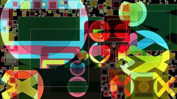 Artwork of abstract composition made with geometrical shapes and elements
