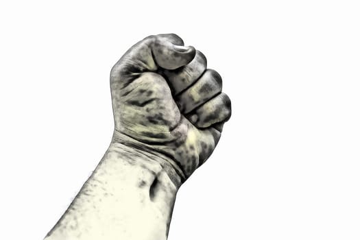 A clenched fist held high in protest hand draw,A clenched fist held high in protest hand draw
