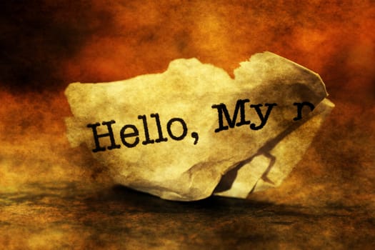 Hello text on trash paper