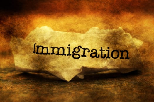 Immigration text on grunge paper