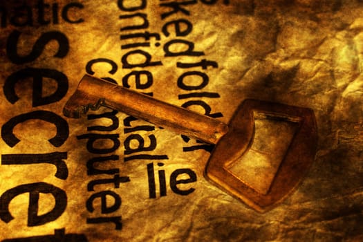 Golden key on lie text