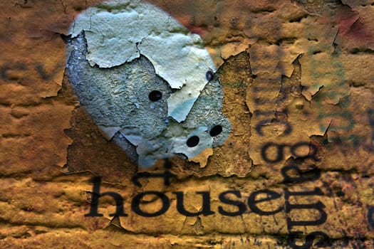 House and piggy bank grunge concept
