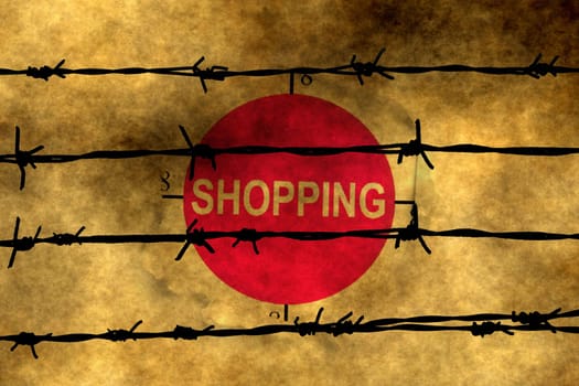 Shopping paper hole concept against barbwire